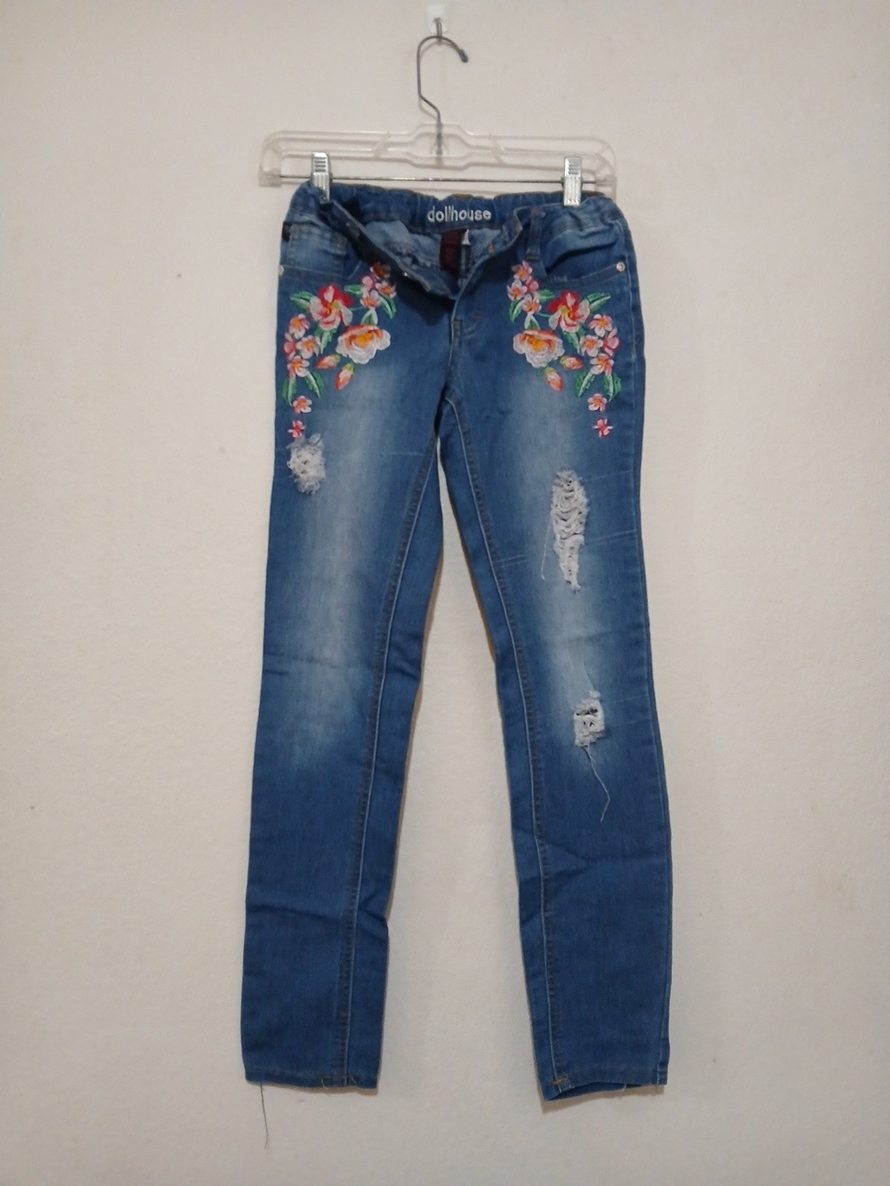 Dollhouse Alexa Girls Size 12 Distressed Skinny Jeans Embroidered Denim Boho